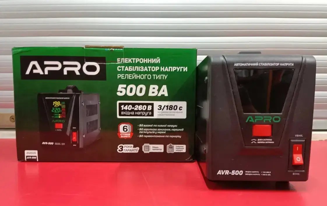 ФОТО КАРТИНКИ ЗОБРАЖЕННЯ Стабілізатор напруги релейний APRO AVR-500 : 400 Вт, релейний, Led-дисплей, вага 2.15 кг РОЗДРІБ ОПТ ГУРТ ГУРТОМ ОПТОМ! З ЄВРОПИ! ЯКІСТЬ! Купити Львів Характеристики Ціна Оплата Доставка "БОГОДАР" ІНТЕРНЕТ-МАГАЗИН Огляд Рейтинг Порівняння Як вибрати Якісний