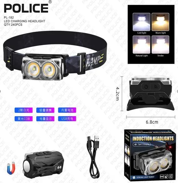 ФОТО КАРТИНКИ ЗОБРАЖЕННЯ Ліхтар налобний POLICE PL-182, білий + жовтий, акум, магніт, Type-C РОЗДРІБ ОПТ ГУРТ ГУРТОМ ОПТОМ! З ЄВРОПИ! ЯКІСТЬ! Купити Львів Характеристики Ціна Оплата Доставка "БОГОДАР" ІНТЕРНЕТ-МАГАЗИН Огляд Рейтинг Порівняння Як вибрати Якісний