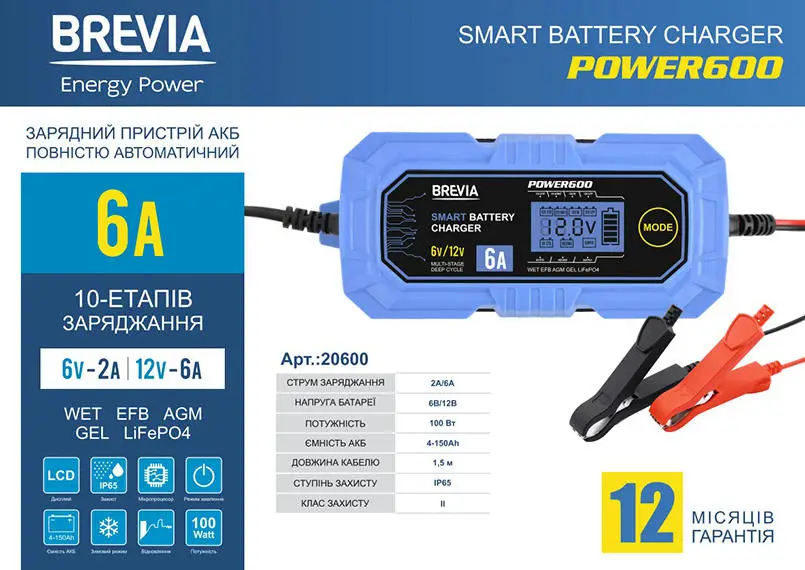 ФОТО КАРТИНКИ ЗОБРАЖЕННЯ Потужний зарядний пристрій АКБ Brevia Power 600 : 6V/12V 6A (20600EP) РОЗДРІБ ОПТ ГУРТ ГУРТОМ ОПТОМ! З ЄВРОПИ! ЯКІСТЬ! Купити Львів Характеристики Ціна Оплата Доставка "БОГОДАР" ІНТЕРНЕТ-МАГАЗИН Огляд Рейтинг Порівняння Як вибрати Якісний
