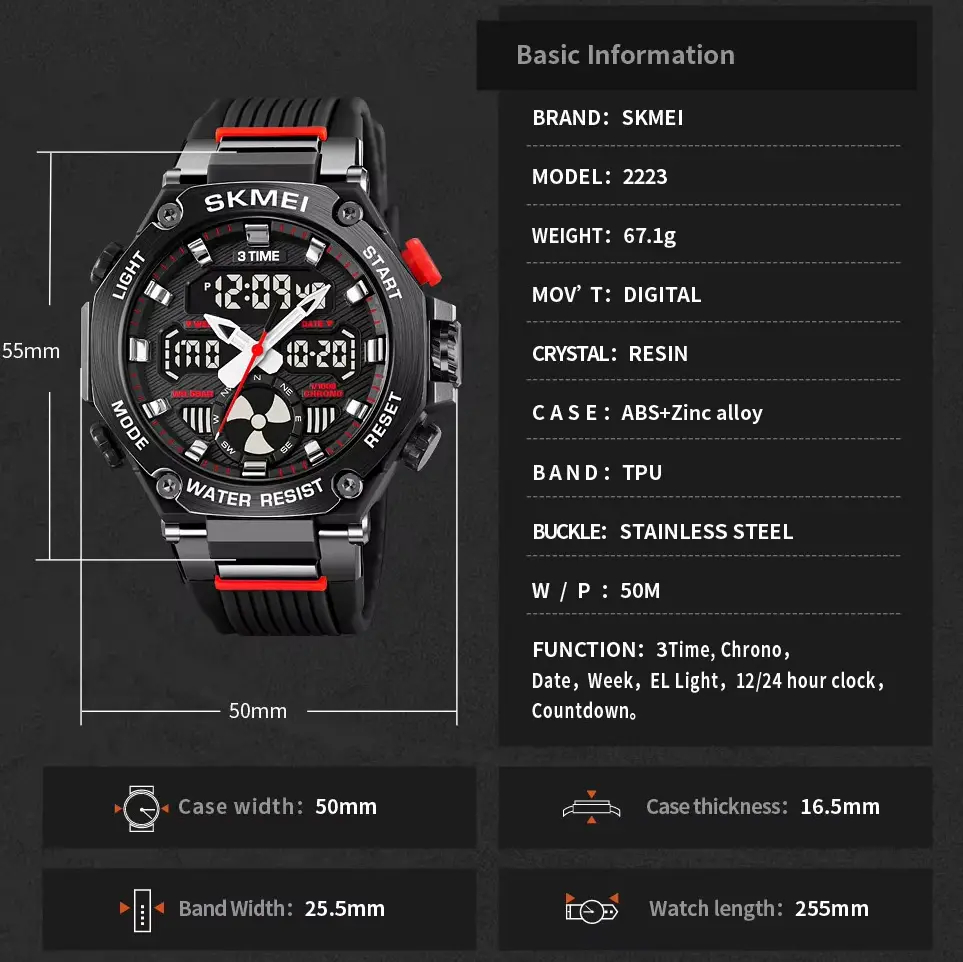 ФОТО КАРТИНКИ ЗОБРАЖЕННЯ Годинник наручний SKMEI 2223BK, BLACK, 11440 РОЗДРІБ ОПТ ГУРТ ГУРТОМ ОПТОМ! З ЄВРОПИ! ЯКІСТЬ! Купити Львів Характеристики Ціна Оплата Доставка "БОГОДАР" ІНТЕРНЕТ-МАГАЗИН Огляд Рейтинг Порівняння Як вибрати Якісний