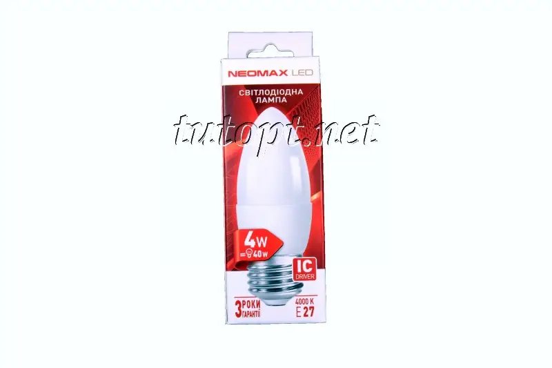 ФОТО КАРТИНКИ ЗОБРАЖЕННЯ Світлодіодна LED лампочка NEOMAX 4W NX4C E27 4000K (Свічка) РОЗДРІБ ОПТ ГУРТ ГУРТОМ ОПТОМ! З ЄВРОПИ! ЯКІСТЬ! Купити Львів Характеристики Ціна Оплата Доставка "БОГОДАР" ІНТЕРНЕТ-МАГАЗИН Огляд Рейтинг Порівняння Як вибрати Якісний