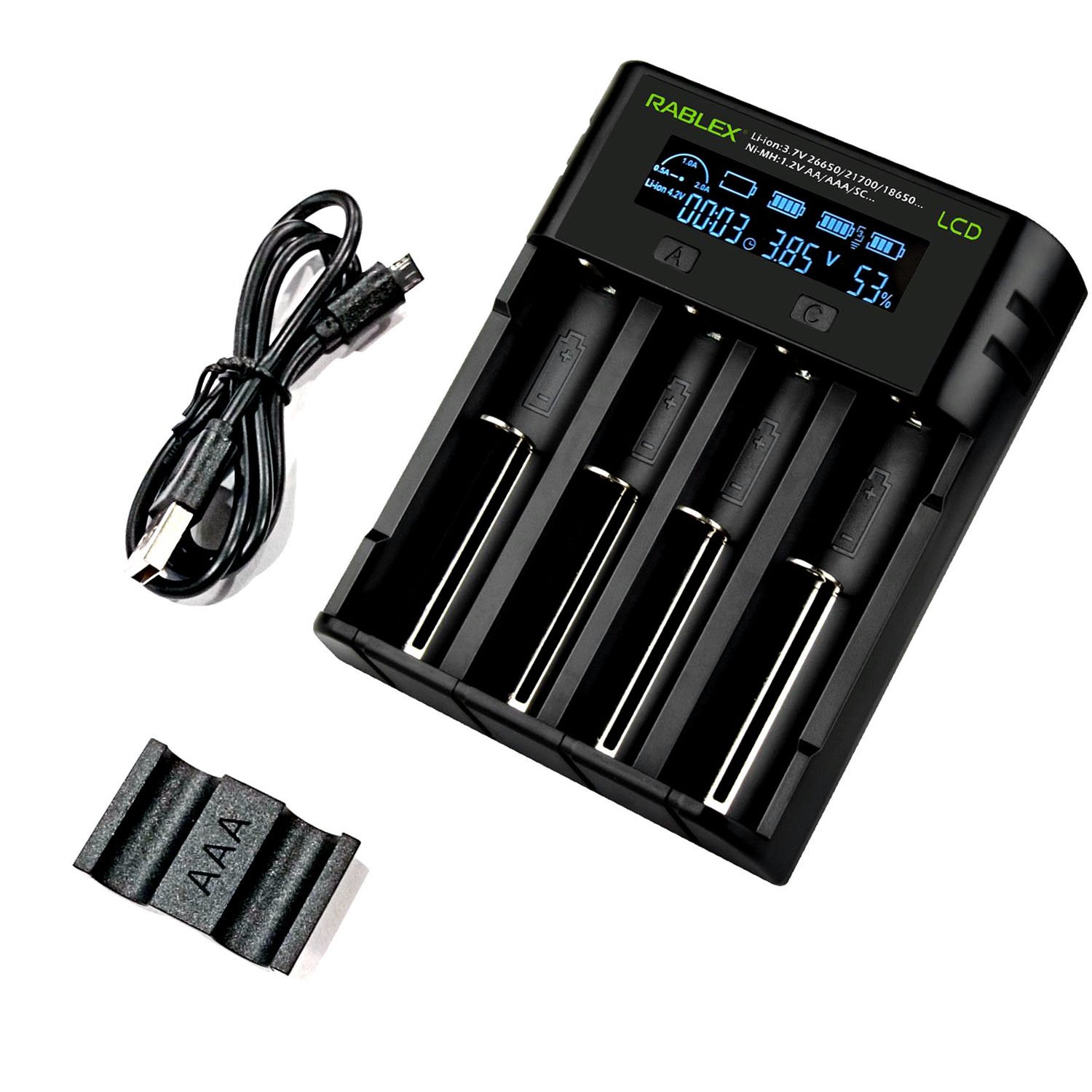 ФОТО КАРТИНКИ ЗОБРАЖЕННЯ RABLEX RB405 Зарядний пристрій універсальний LCD екран USB Micro 2A для акумуляторів Li-Ion/IMR/Ni-MH/Ni-CD 4xAA/AAA/14500/18650/26650 і т.п. Польща! РОЗДРІБ ОПТ ГУРТ ГУРТОМ ОПТОМ! З ЄВРОПИ! ЯКІСТЬ! Купити Львів Характеристики Ціна Оплата Доставка "БОГОДАР" ІНТЕРНЕТ-МАГАЗИН Огляд Рейтинг Порівняння Як вибрати Якісний