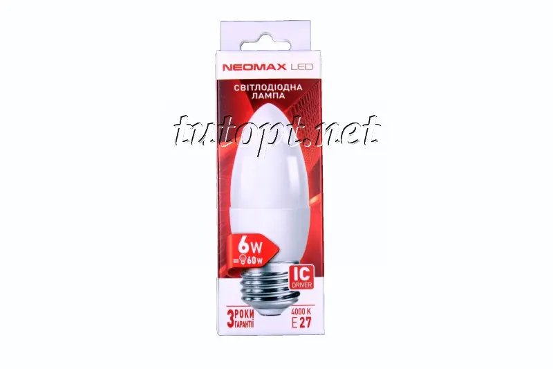 ФОТО КАРТИНКИ ЗОБРАЖЕННЯ Світлодіодна LED-лампочка NEOMAX 6W NX6C E27 4000K (Свічка) РОЗДРІБ ОПТ ГУРТ ГУРТОМ ОПТОМ! З ЄВРОПИ! ЯКІСТЬ! Купити Львів Характеристики Ціна Оплата Доставка "БОГОДАР" ІНТЕРНЕТ-МАГАЗИН Огляд Рейтинг Порівняння Як вибрати Якісний