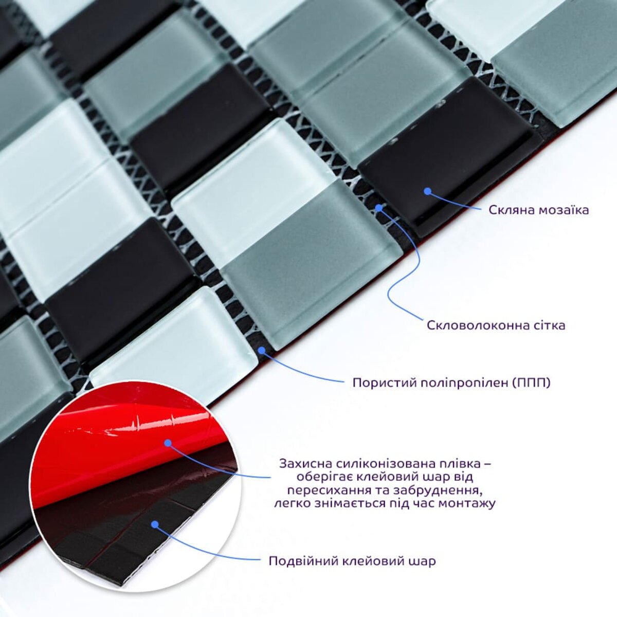 ФОТО КАРТИНКИ ЗОБРАЖЕННЯ Мозаїка з декоративного скла 298х298х4,5мм Чорно-сіра SW-00002369 РОЗДРІБ ОПТ ГУРТ ГУРТОМ ОПТОМ! З ЄВРОПИ! ЯКІСТЬ! Купити Львів Характеристики Ціна Оплата Доставка "БОГОДАР" ІНТЕРНЕТ-МАГАЗИН Огляд Рейтинг Порівняння Як вибрати Якісний