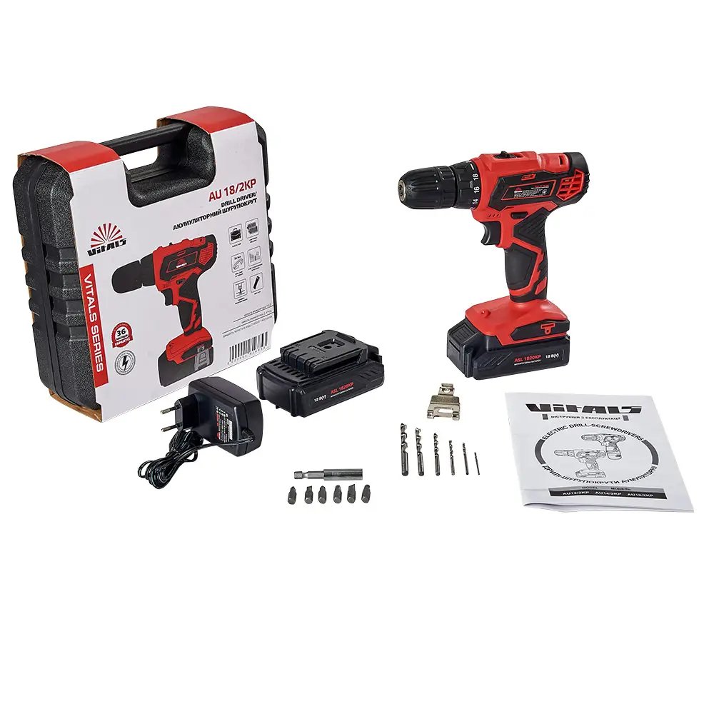 ФОТО КАРТИНКИ ЗОБРАЖЕННЯ Потужний акумуляторний дриль-шурупокрут VITALS AU 18/2KP : з АКБ 2шт-18V 2Ah, 1400 об/хв, 35 Нм (181685) РОЗДРІБ ОПТ ГУРТ ГУРТОМ ОПТОМ! З ЄВРОПИ! ЯКІСТЬ! Купити Львів Характеристики Ціна Оплата Доставка "БОГОДАР" ІНТЕРНЕТ-МАГАЗИН Огляд Рейтинг Порівняння Як вибрати Якісний