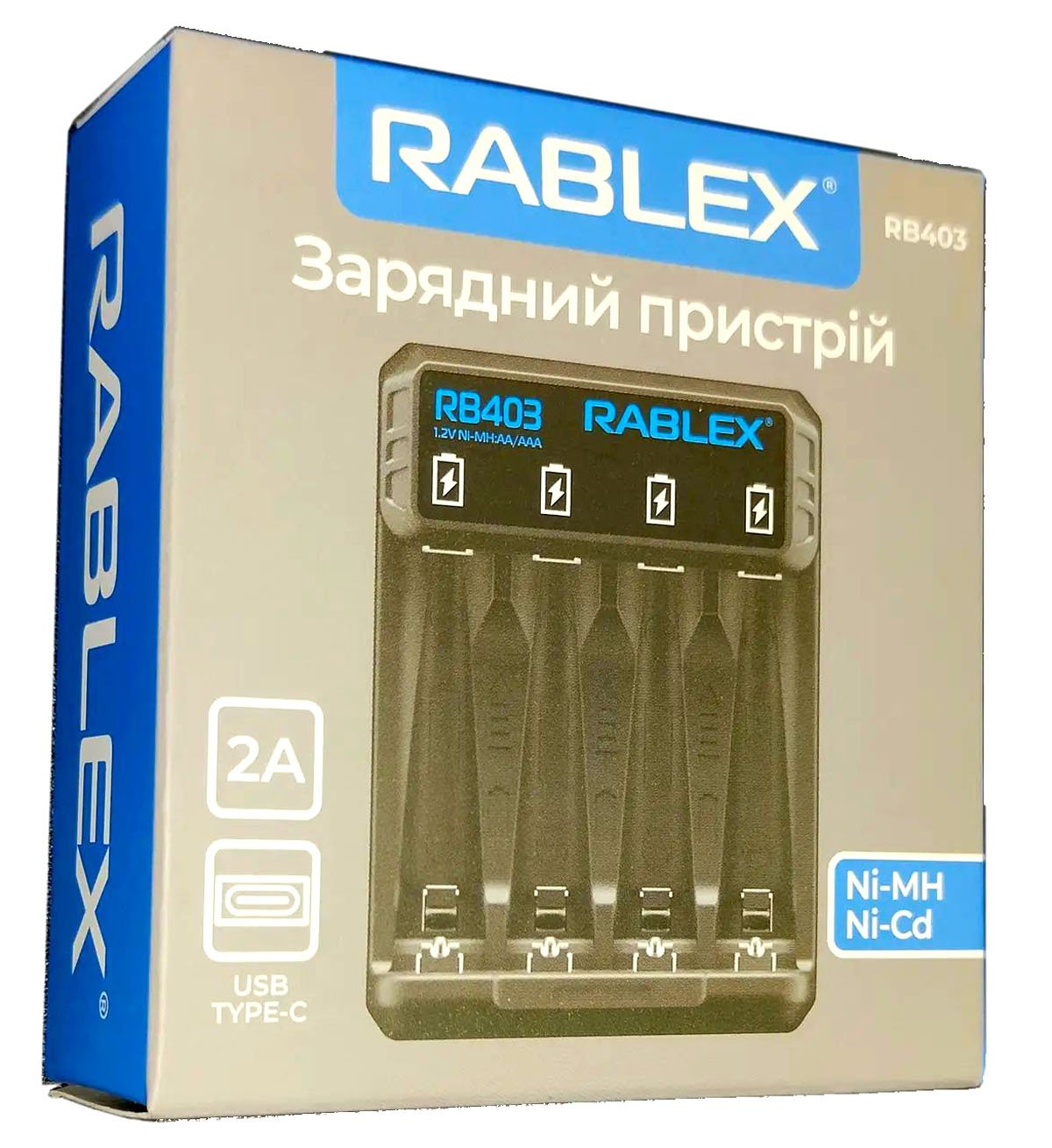 ФОТО КАРТИНКИ ЗОБРАЖЕННЯ RABLEX RB403 Зарядний пристрій універсальний USB Type-C 2A для акумуляторів Ni-MH/Ni-CD 4xAA/AAA Польща! РОЗДРІБ ОПТ ГУРТ ГУРТОМ ОПТОМ! З ЄВРОПИ! ЯКІСТЬ! Купити Львів Характеристики Ціна Оплата Доставка "БОГОДАР" ІНТЕРНЕТ-МАГАЗИН Огляд Рейтинг Порівняння Як вибрати Якісний