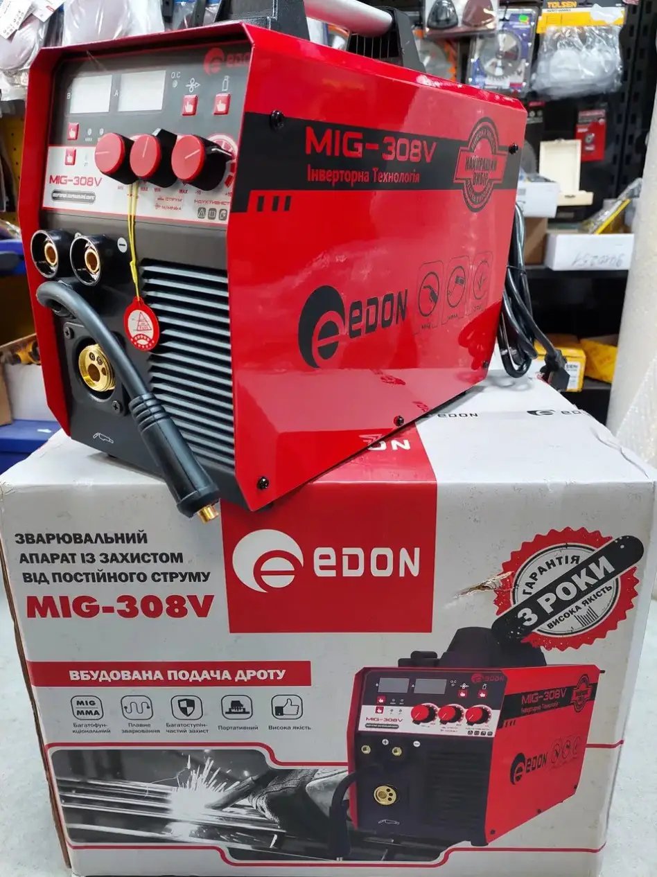 ФОТО КАРТИНКИ ЗОБРАЖЕННЯ Зварювальний напівавтомат EDON MIG-308V : 7.2 кВт, дріт 0.6-1.0 мм, MIG/MAG/MMA РОЗДРІБ ОПТ ГУРТ ГУРТОМ ОПТОМ! З ЄВРОПИ! ЯКІСТЬ! Купити Львів Характеристики Ціна Оплата Доставка "БОГОДАР" ІНТЕРНЕТ-МАГАЗИН Огляд Рейтинг Порівняння Як вибрати Якісний