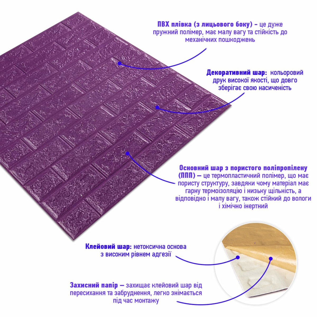 ФОТО КАРТИНКИ ЗОБРАЖЕННЯ 3D панель самоклеюча 700х770х5мм цегла Фіолетова (016-5) SW-00000150 РОЗДРІБ ОПТ ГУРТ ГУРТОМ ОПТОМ! З ЄВРОПИ! ЯКІСТЬ! Купити Львів Характеристики Ціна Оплата Доставка "БОГОДАР" ІНТЕРНЕТ-МАГАЗИН Огляд Рейтинг Порівняння Як вибрати Якісний